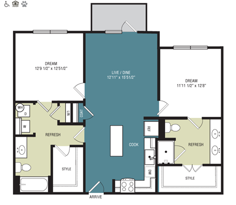 a floor plan of a living room and a bedroom